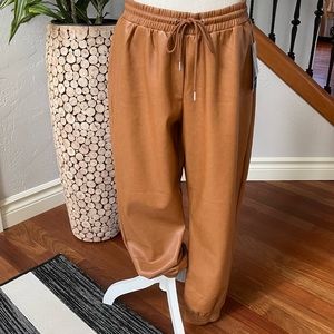 Bagatelle Collections Faux Leather Joggers in Cognac New with Tag